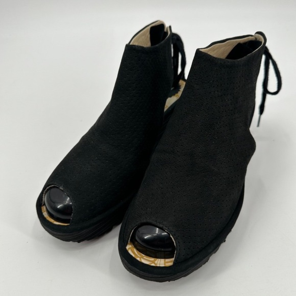 Black Peep Toe Platform Ankle Booties - Picture 1 of 4